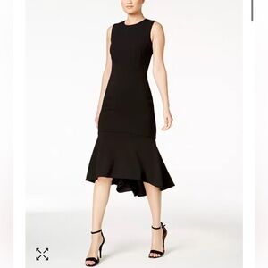 Calvin Klein High Low Midi Scuba Sleeveless Sheath Little Black Dress